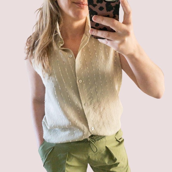 Emanuel Ungaro Tops - Vintage Flax Linen Button Down Tank y2k